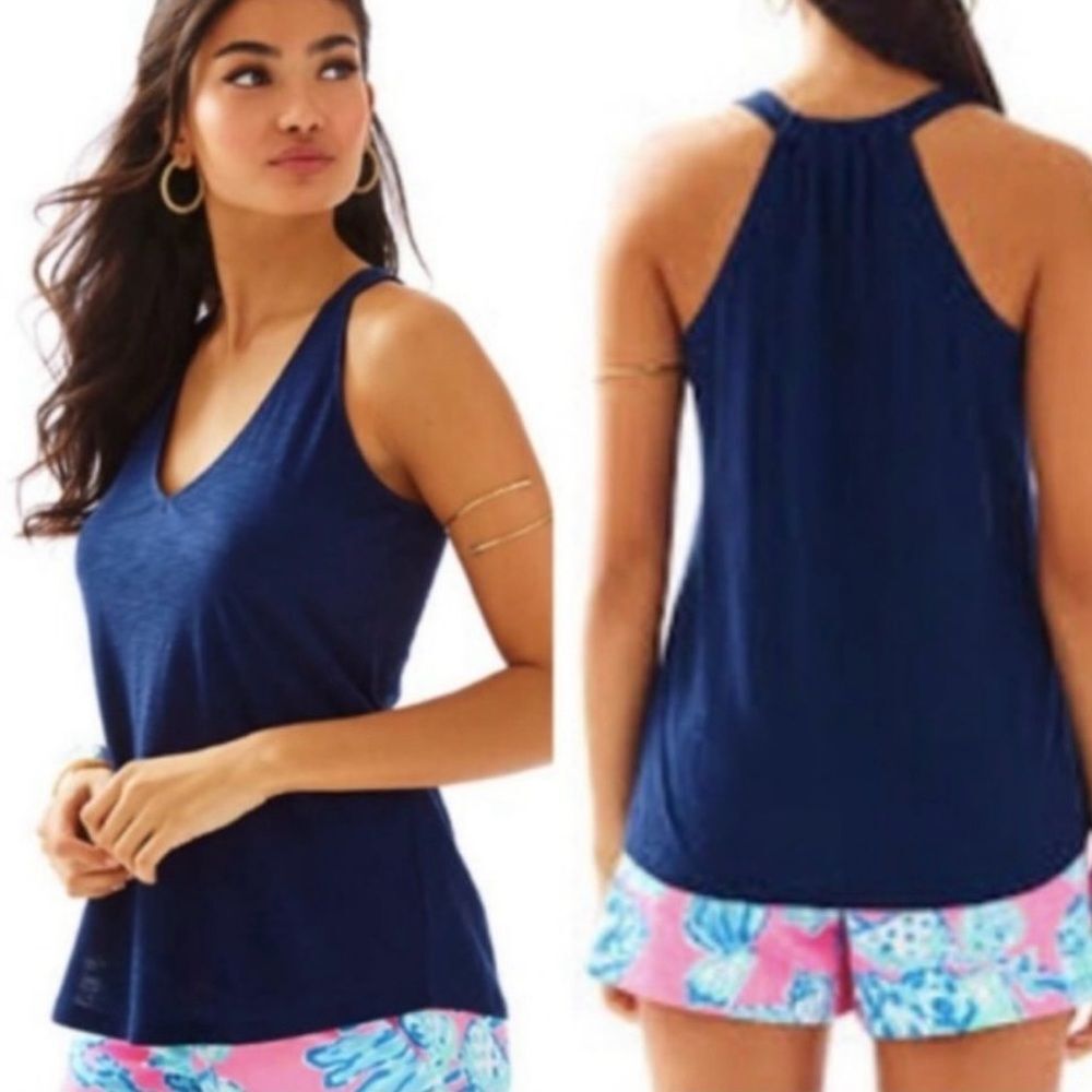 Lilly Pulitzer Minka Trapeze Tank Top Navy Blue Size XL Beachy Coastal